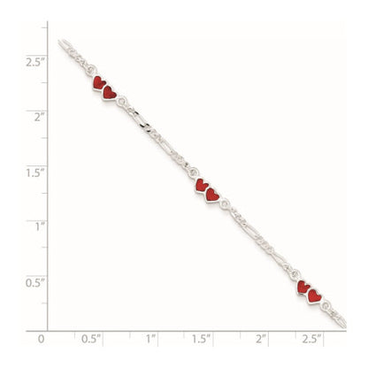 Sterling Silver Enameled Double Heart 5in Plus 1in ext Bracelet