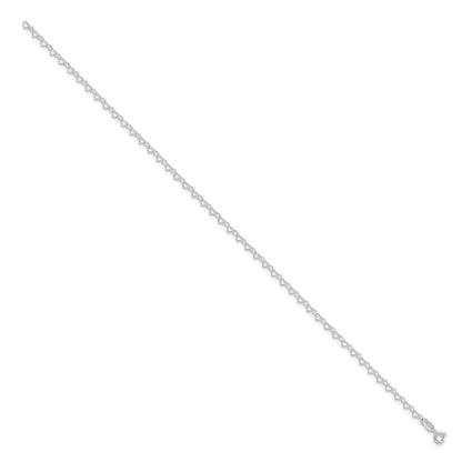 Sterling Silver 0.5mm Fancy Heart Link Anklet