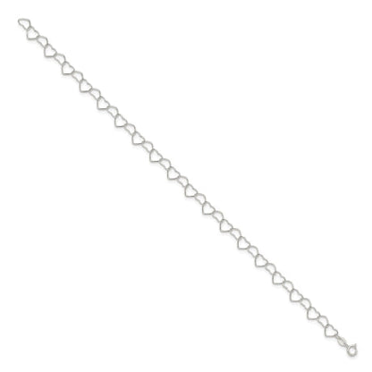 Sterling Silver 0.6mm Fancy Heart Link Anklet