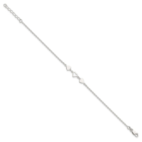 Sterling Silver 8 inch Plus 1in ext.Heart Link Anklet