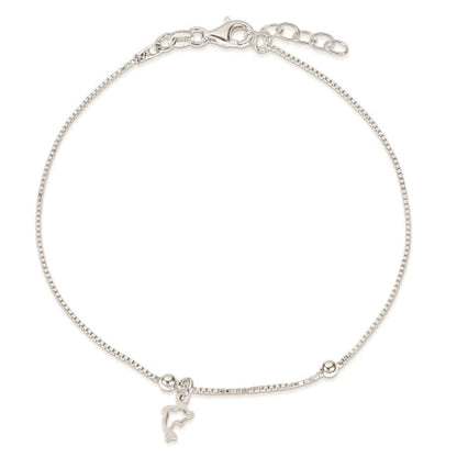 Sterling Silver Box Chain 9in Plus 1in Dolphin Anklet
