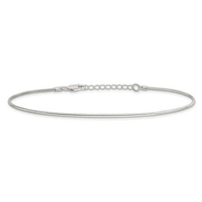 Sterling Silver 1.5mm Round Snake Chain 9in Plus 1in ext. Anklet
