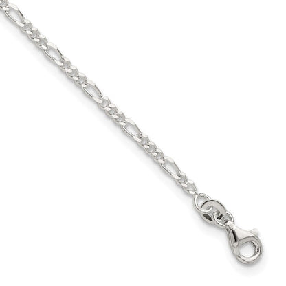 Sterling Silver D/C Polished Figaro 9in Plus 1in ext. Anklet