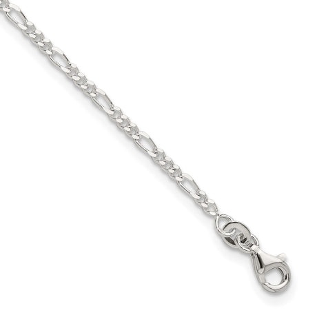 Sterling Silver D/C Polished Figaro 9in Plus 1in ext. Anklet