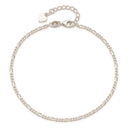 Sterling Silver D/C Polished Figaro 9in Plus 1in ext. Anklet