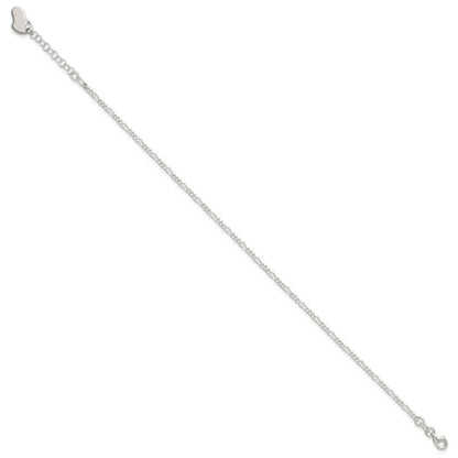 Sterling Silver Polished Heart 9in Plus 1in Ext. Anklet