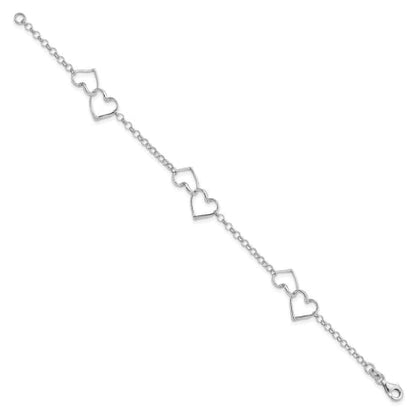 Sterling Silver Rhodium Plated Heart Bracelet
