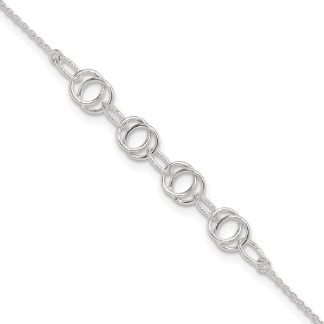 Sterling Silver Polished w/1in. Ext. Fancy Link Anklet