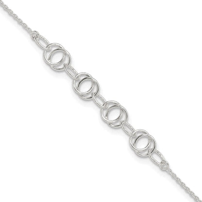 Sterling Silver Polished w/1in. Ext. Fancy Link Anklet