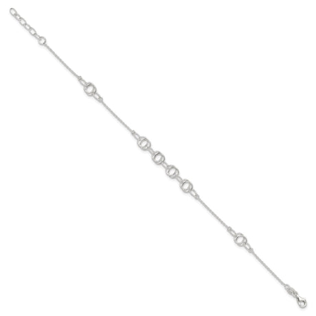 Sterling Silver Polished w/1in. Ext. Fancy Link Anklet