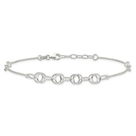 Sterling Silver Polished w/1in. Ext. Fancy Link Anklet