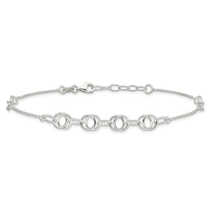 Sterling Silver Polished w/1in. Ext. Fancy Link Anklet
