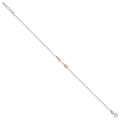 Sterling Silver Rose-tone Polished Arrow 9in Plus 1in Ext Anklet