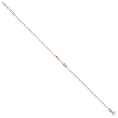 Sterling Silver Rose-tone Polished Arrow 9in Plus 1in Ext Anklet