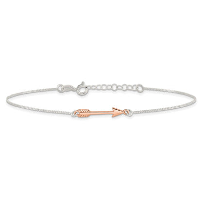 Sterling Silver Rose-tone Polished Arrow 9in Plus 1in Ext Anklet