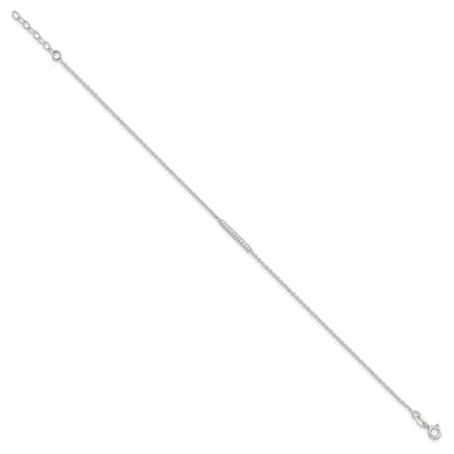 Sterling Silver Polished CZ Bar 9in Plus 1in Ext. Anklet