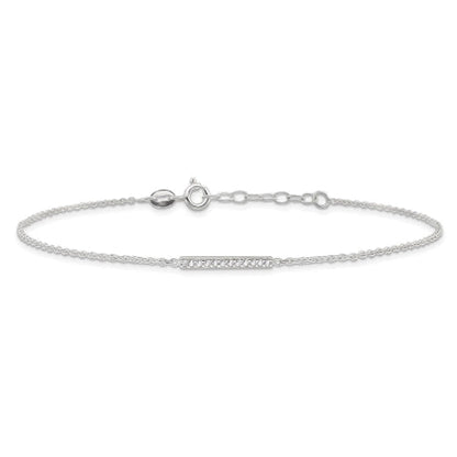Sterling Silver Polished CZ Bar 9in Plus 1in Ext. Anklet