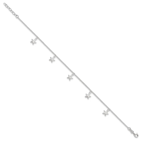 Sterling Silver Starfish Dangles 9 inch Plus 1 inch Ext. Anklet