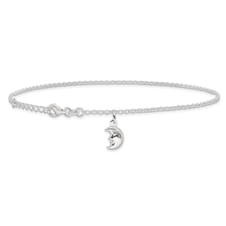 Sterling Silver Moon 10 inch Plus 1 inch ext. Anklet