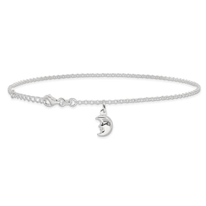Sterling Silver Moon 10 inch Plus 1 inch ext. Anklet