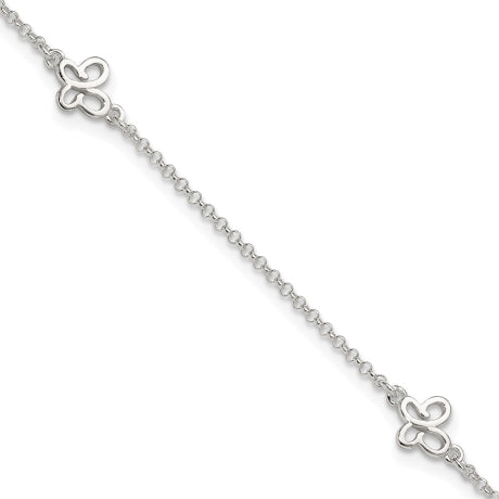 Sterling Silver Polished Butterfly 9in Plus 1in Ext Anklet