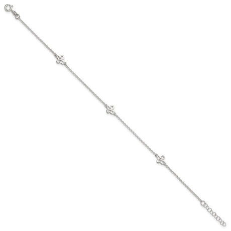 Sterling Silver Polished Butterfly 9in Plus 1in Ext Anklet