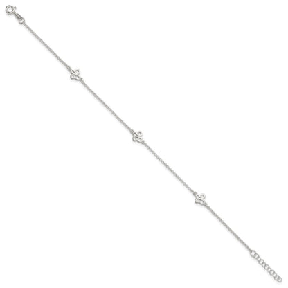 Sterling Silver Polished Butterfly 9in Plus 1in Ext Anklet