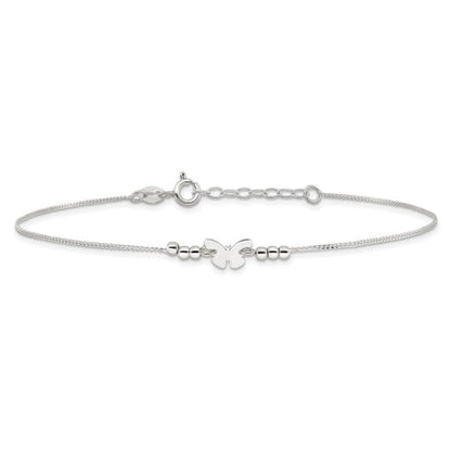 Sterling Silver Polished 9in Plus 1in Ext Butterfly Anklet