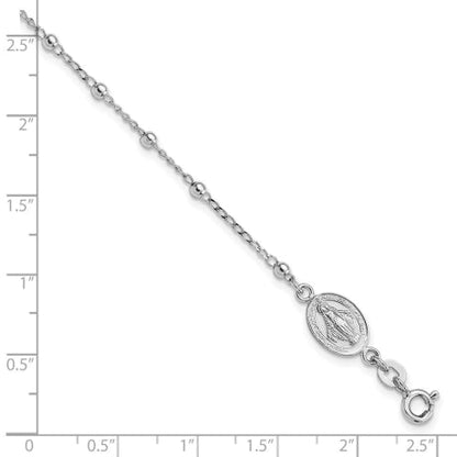 Sterling Silver Rhod-pltd Miraculous Medal/Cross w/1in ext. Bracelet