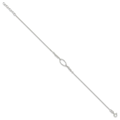 Sterling Silver Oval and Beaded 9in Plus 1in ext. Anklet