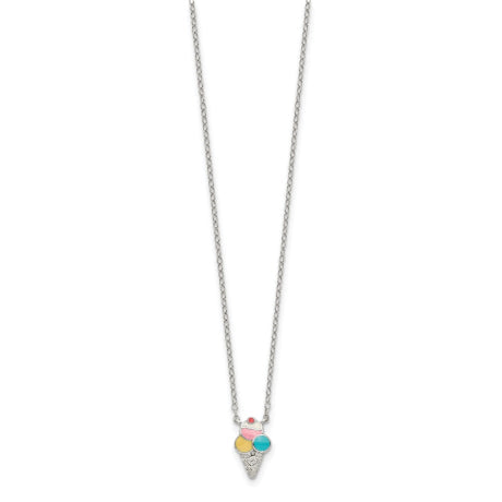 Sterling Silver 16+2in Extension Enameled Ice Cream Cone Necklace