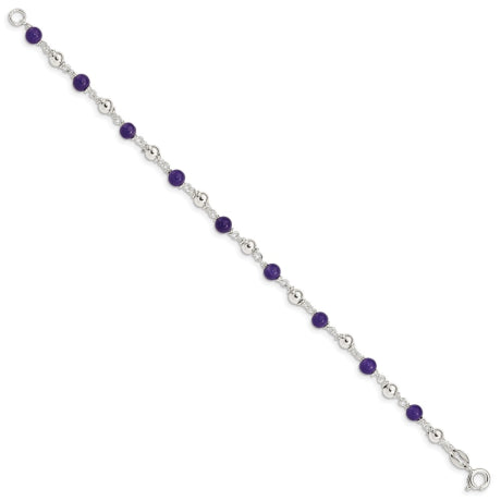 Sterling Silver 7inch Polished Amethyst Beaded Bracelet