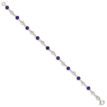 Sterling Silver 7inch Polished Amethyst Beaded Bracelet