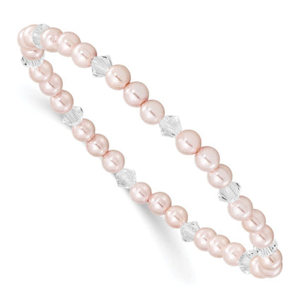 4mm Pink Shell Bead & Crystal Child Stretch Bracelet