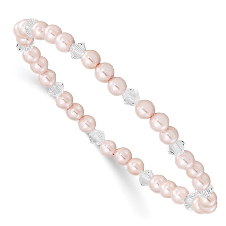4mm Pink Shell Bead & Crystal Child Stretch Bracelet