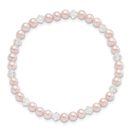 4mm Pink Shell Bead & Crystal Child Stretch Bracelet