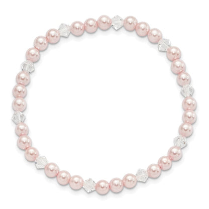 4mm Pink Shell Bead & Crystal Child Stretch Bracelet