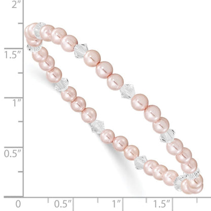4mm Pink Shell Bead & Crystal Child Stretch Bracelet