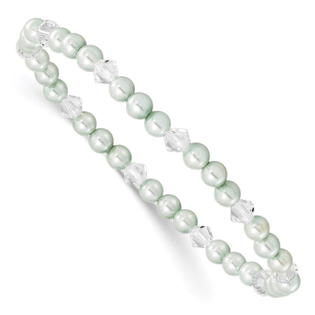 4mm Green Shell Bead & Crystal Child Stretch Bracelet