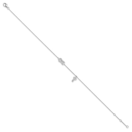 Brilliant Embers Sterling Silver Rhodium-plated 30 Stone 9 inch Micro Pav������������������ CZ Lock Key Anklet with 1 Inch Extender