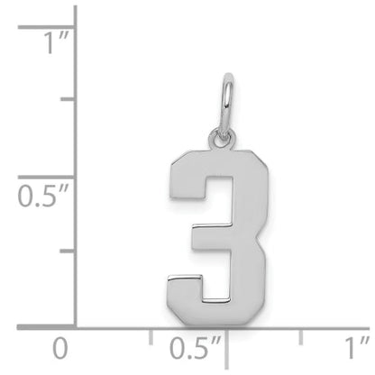 Sterling Silver/Rhodium-plated Polished Number 3 Charm