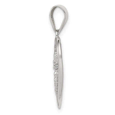 Sterling Silver Rhodium Plated Polished and CZ Double Heart Pendant