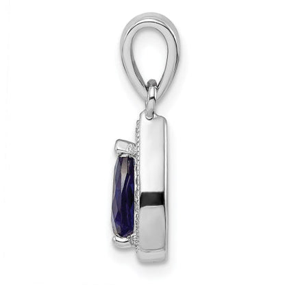 Sterling Silver Rhodium Plated Blue and Clear CZ Pendant