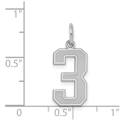 Sterling Silver/Rhodium-plated Satin Number 3 Charm