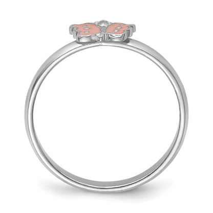 Sterling Silver RH Plated Child's Enameled Butterfly Ring