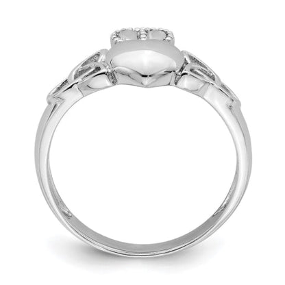 Sterling Silver Rhodium-plated Claddagh with Celtic Knots Ring