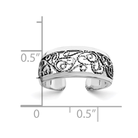Sterling Silver Antiqued Floral Toe Ring