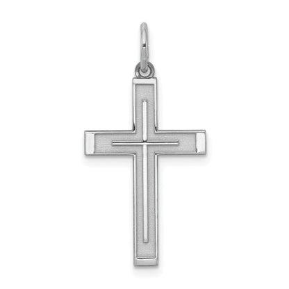 Sterling Silver Rhodium-plated Laser Designed Cross Pendant