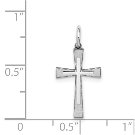 Sterling Silver Rhodium-plated Laser Designed Cross Charm