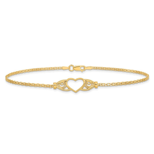 14k Polished Heart 10inch Anklet